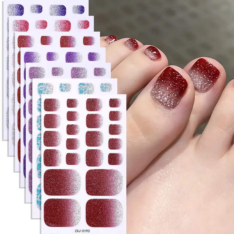 Women's Glitter Gradient Toe Nail Stickers - DIY Pedicure Nail Art Decals for Beach, Summer Vacation (Bag Charm Accessory)