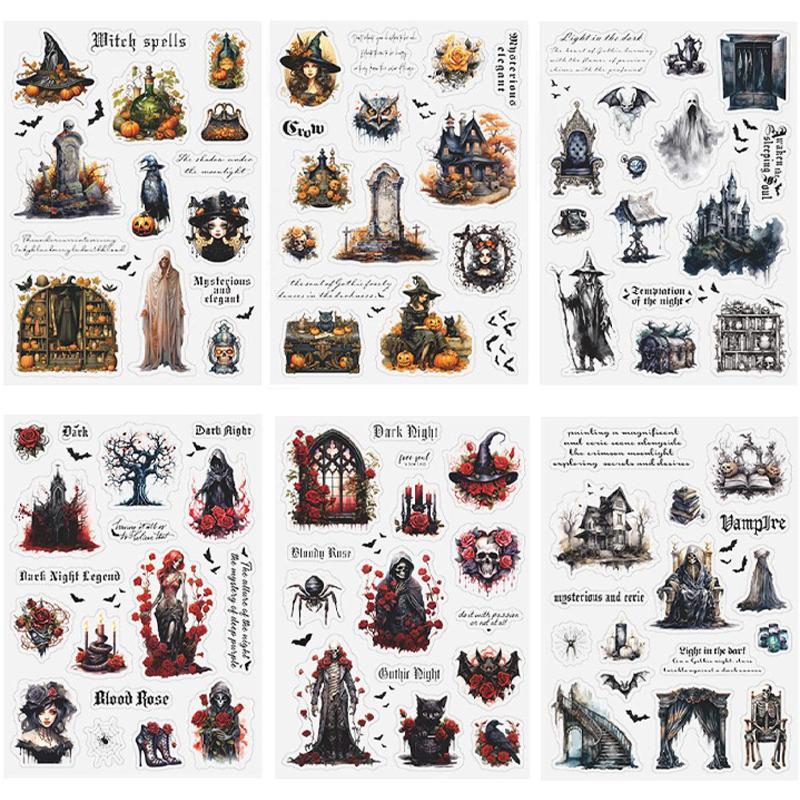 Vintage Gothic Style Sticker, 2 Counts/set PET Material Sticker Sheets, DIY Decorative Sticker for Scrapbooking, Journaling, Gift Wrapping