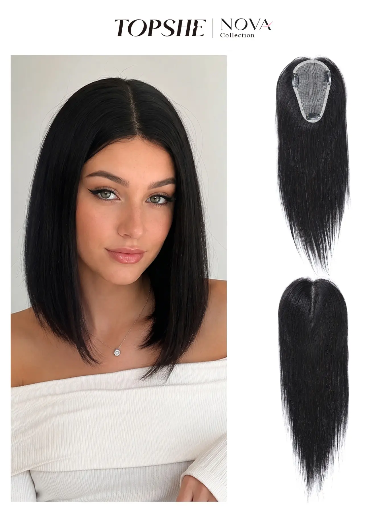 1pc Natural Black Human Hair Topper, Silky Straight Style, Invisible Silk Base with Clips, Instant Volume and Length, Breathable Toupee for Women with Thinning Hair, Daily Wear Office Ready Hairpiece, Real Human Hair Extensions
