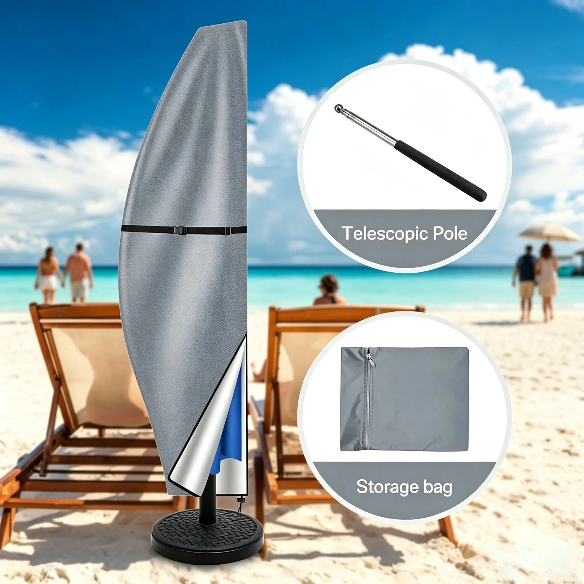 Waterproof Patio Umbrella Cover, Windproof Dustproof Parasol Protector, Zipper & Drawstring, Outdoor Garden Yard Umbrella Protector