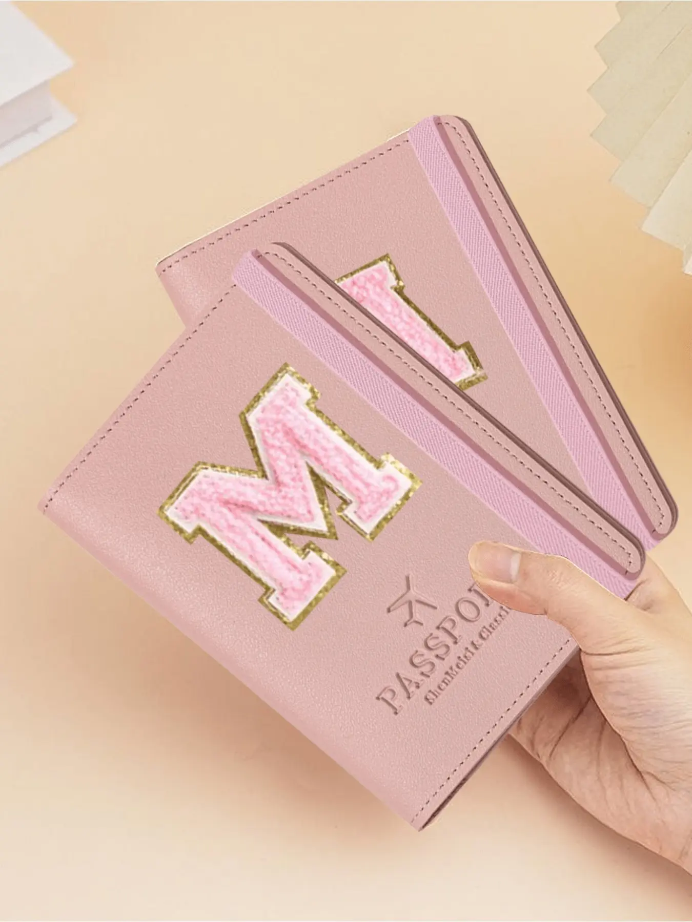 Personalized A-Z Alphabet Passport Cover – Pink Faux Leather Travel Passport Holder, Customizable with Name Initials, Multi-Functional Passport Organizer, ID Wallet, Passport Case, Stylish Custom Travel Storage Bag, Can Hold Passport