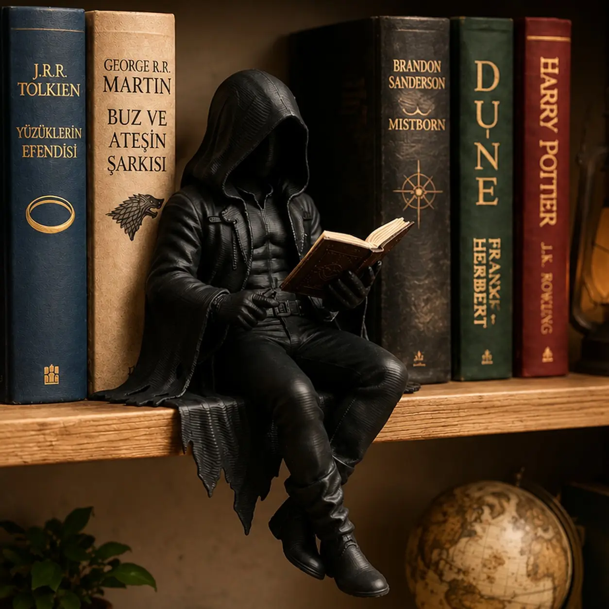 Men Reading Figurine, Modern Minimalist Sculpture, Reading Statue, Decorative Statues, Desk Shelf Decor, Bookworm Ornament, Mysterious Dark Aesthetic Sculpture for Bookshelf, Desk, Home Office Decor, Unique Gift for Book Lovers & Gothic Enthusiasts