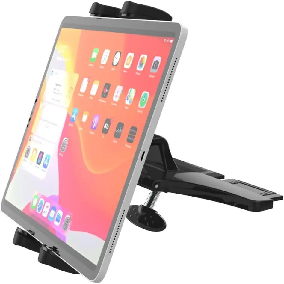 CD Slot Car Tablet & Phone Holder - 360° Swivel, Adjustable Arms, Padded Surface, Secure Hold Universal Car Interior Accessory for 4-13" iPad, iPad Pro 12.9/Air/Mini, Galaxy Z Fold 4/3 & Navigation Use