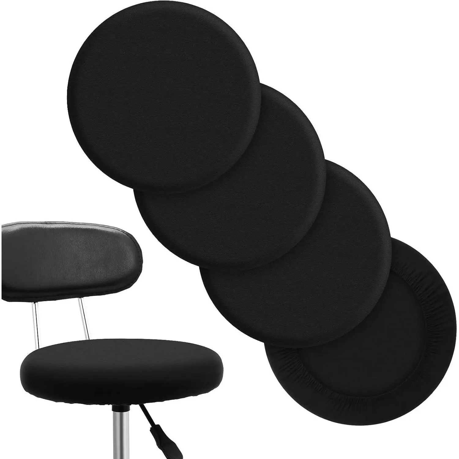 Washable Elastic Round Bar Stool Seat Covers, Stool Cushion Slipcover Bar Chair Covers for 14-17 Inch Chair, Black, 4 Pieces