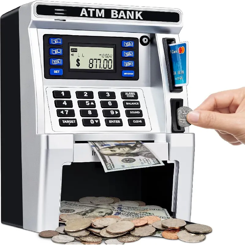 Piggy Bank for Kids, ATM Machine Bank for Real Money with Debit Card, Bill Feeder, Coin Recognition, Balance Calculator, Electronic Savings Safe Box, Cool Stuff Toys Gifts for Teen Boys Girls