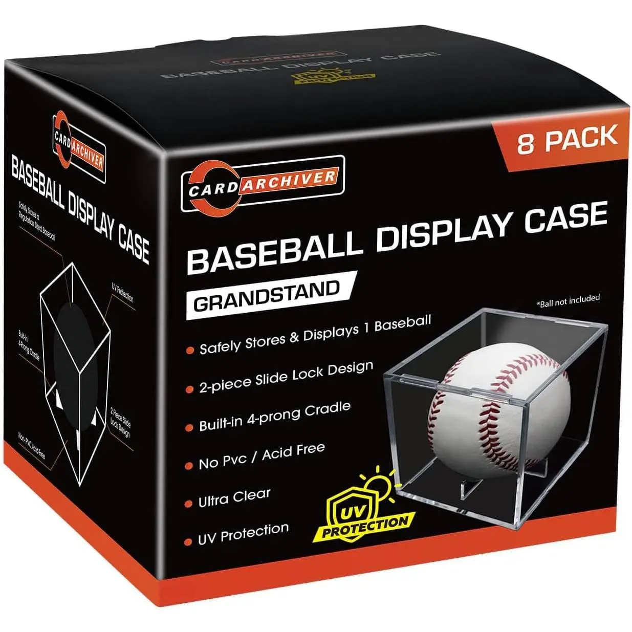 8 Pack Baseball Display Cases - UV Protected Acrylic Square Baseball Holder, Official Size Baseball Display Boxes, Clear Display Cube Baseball Memorabilia Showcase Autographed Ball Protector