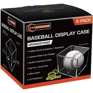 8 Pack Baseball Display Cases - UV Protected Acrylic Square Baseball Holder, Official Size Baseball Display Boxes, Clear Display Cube Baseball Memorabilia Showcase Autographed Ball Protector