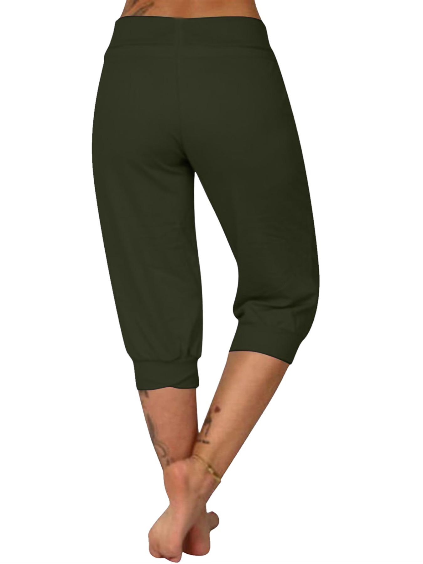【Plus Size】 Solid Color Capri Pants, Casual Comfy Capri Trousers for Daily Wear, Women's Bottoms for Summer, Casual Outdoor Pants