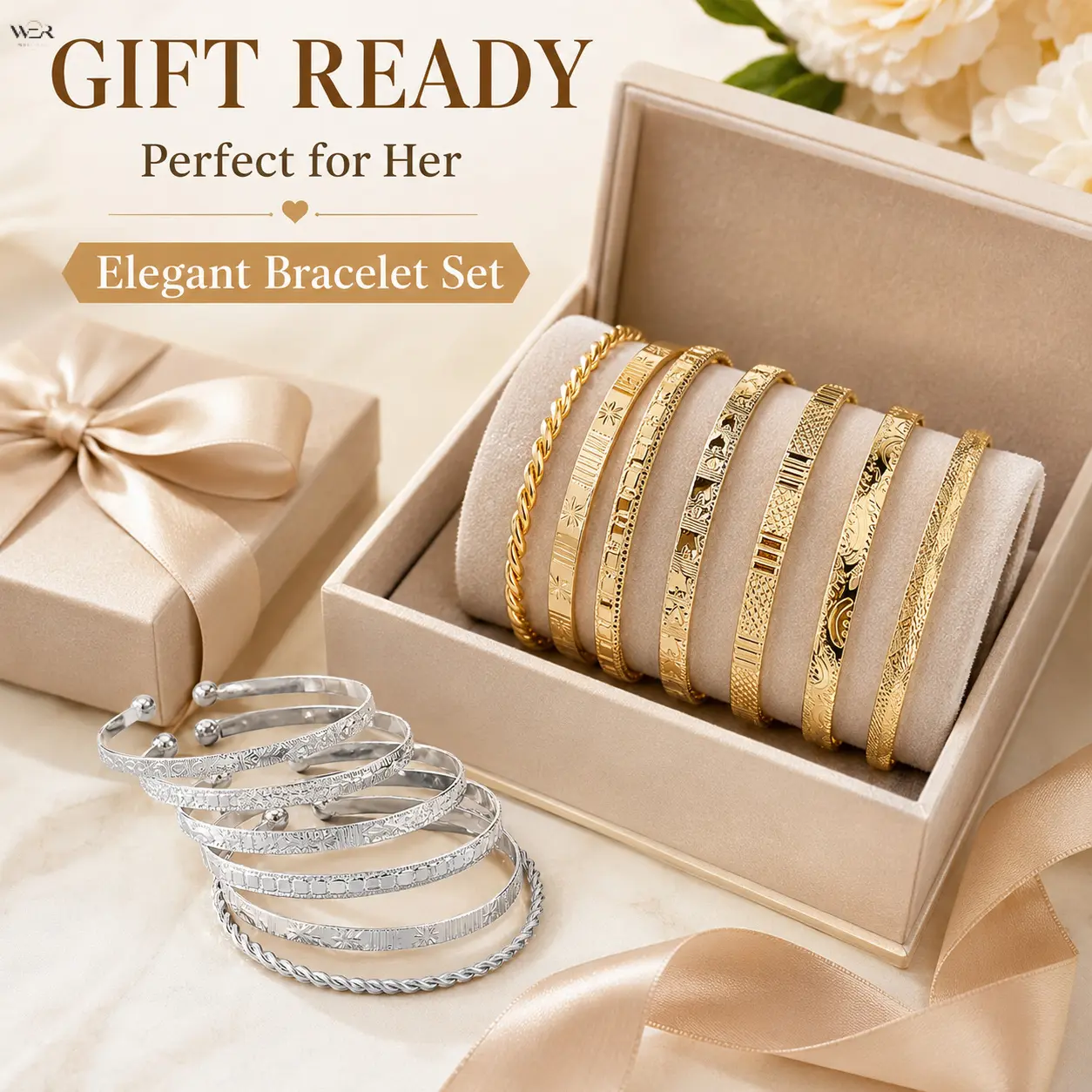 7Pcs Adjustable Engraved Cuff Bangle Bracelet Set, Multi Pattern Twisted Stackable Open Bangles, 2 Tone Gold Silver Alloy Wrist Jewelry, Minimalist Daily Layered Accessory Gift for Women Teen Girls