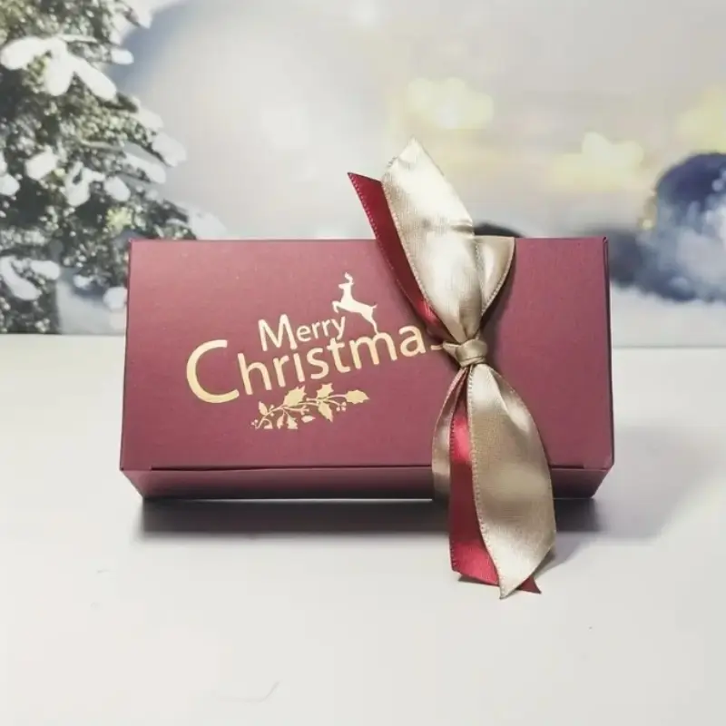 10 Christmas Candy Gift Boxes with Ribbons, Holiday Paper Containers for Gifts, Party Decorations, Anniversary Presents