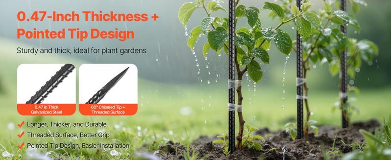 VEVOR Rebar Stakes, 24-Inch, Heavy-Duty 0.47 in Diameter, Straight Galvanized Steel Ground Anchors with Chisel Point End & Rust-Resistant Coating, for Gardening Support, Fence, Camping Tents (20-Pack)