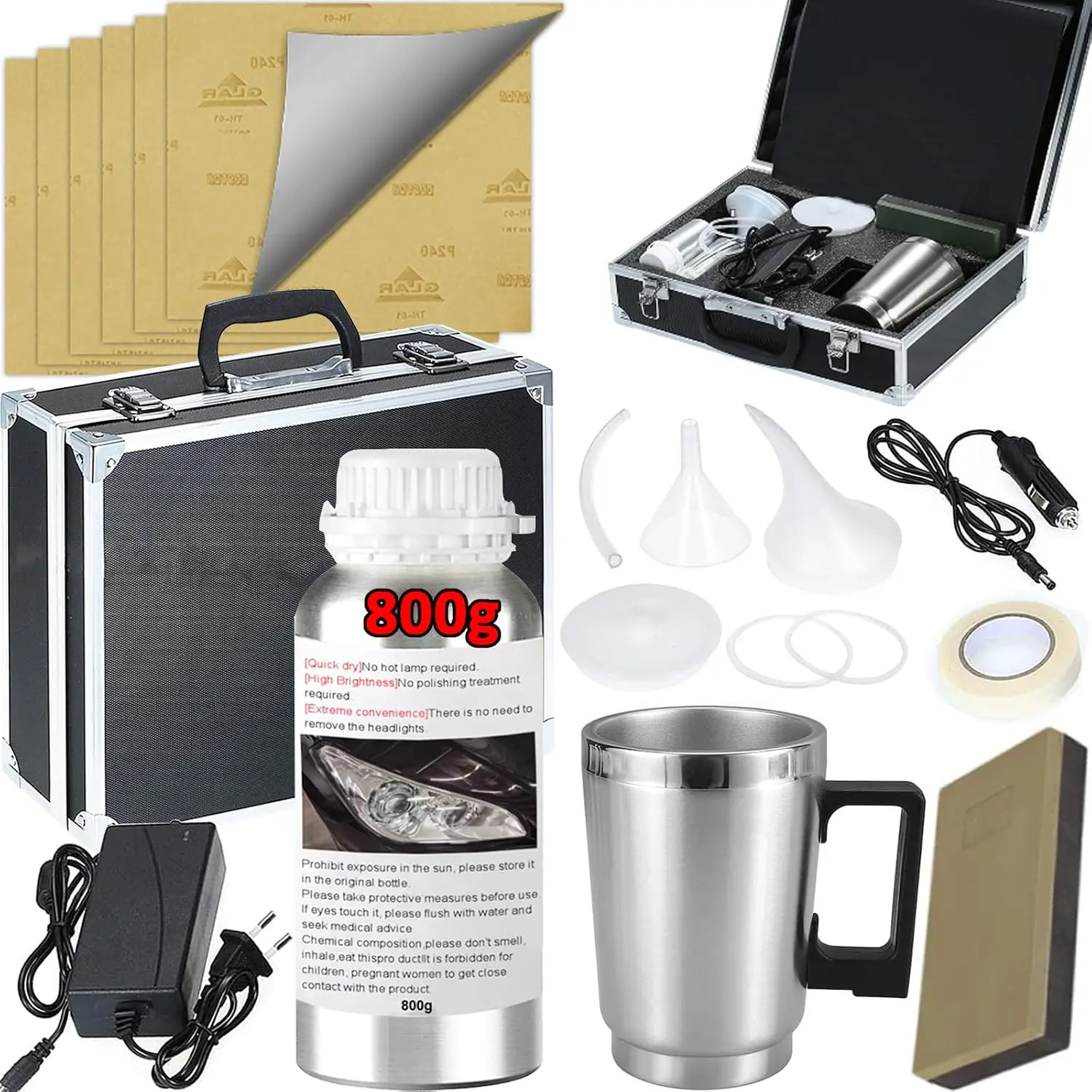 Headlight Restoration Kit, 800g Vapor Headlight Restoration Kit, Head Light Lens Restore Kit with 800g Repair Liquid for Repair Headlight Yellowing/Vague/Scratch/Oxidation