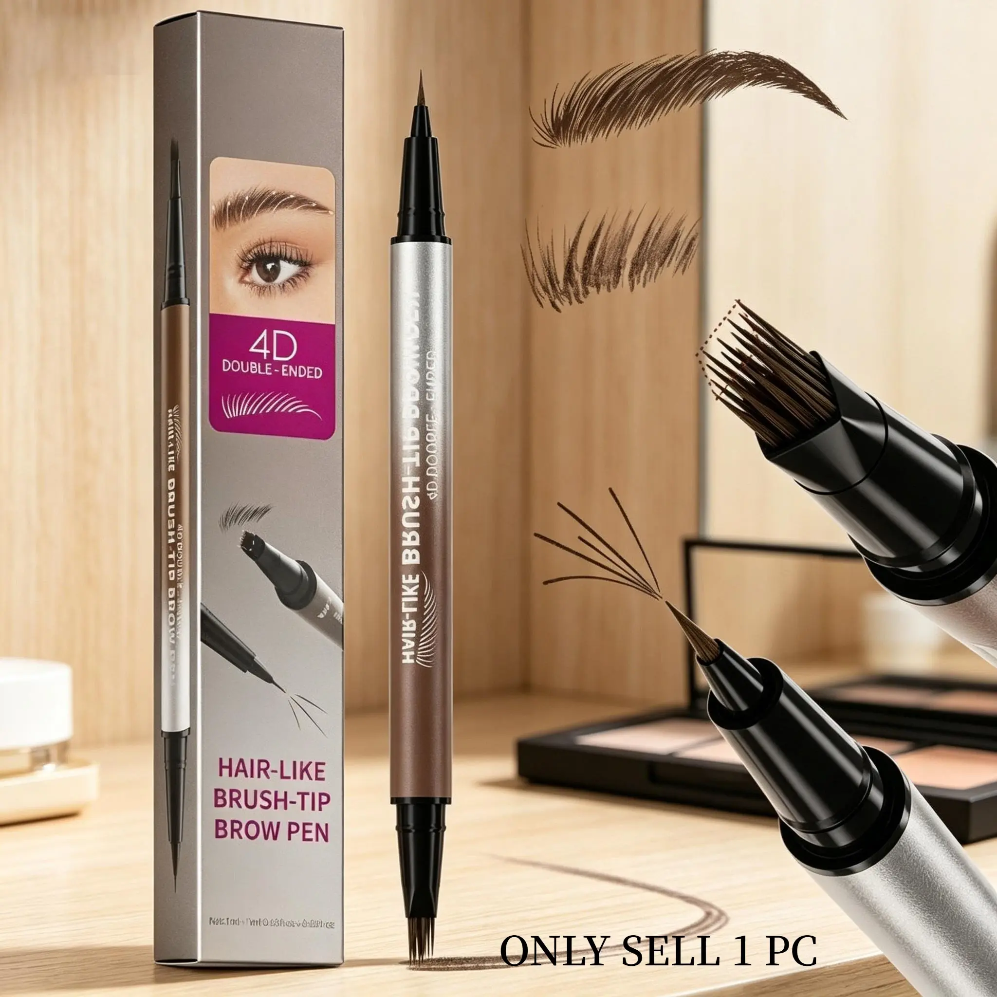 Dual End Microblading Eyebrow Pen, Waterproof 4D Hair-Like Brow Pencil with Multi-Prong Tip and Brow Brush, Long Lasting for Women, Eyebrow Makeup Products