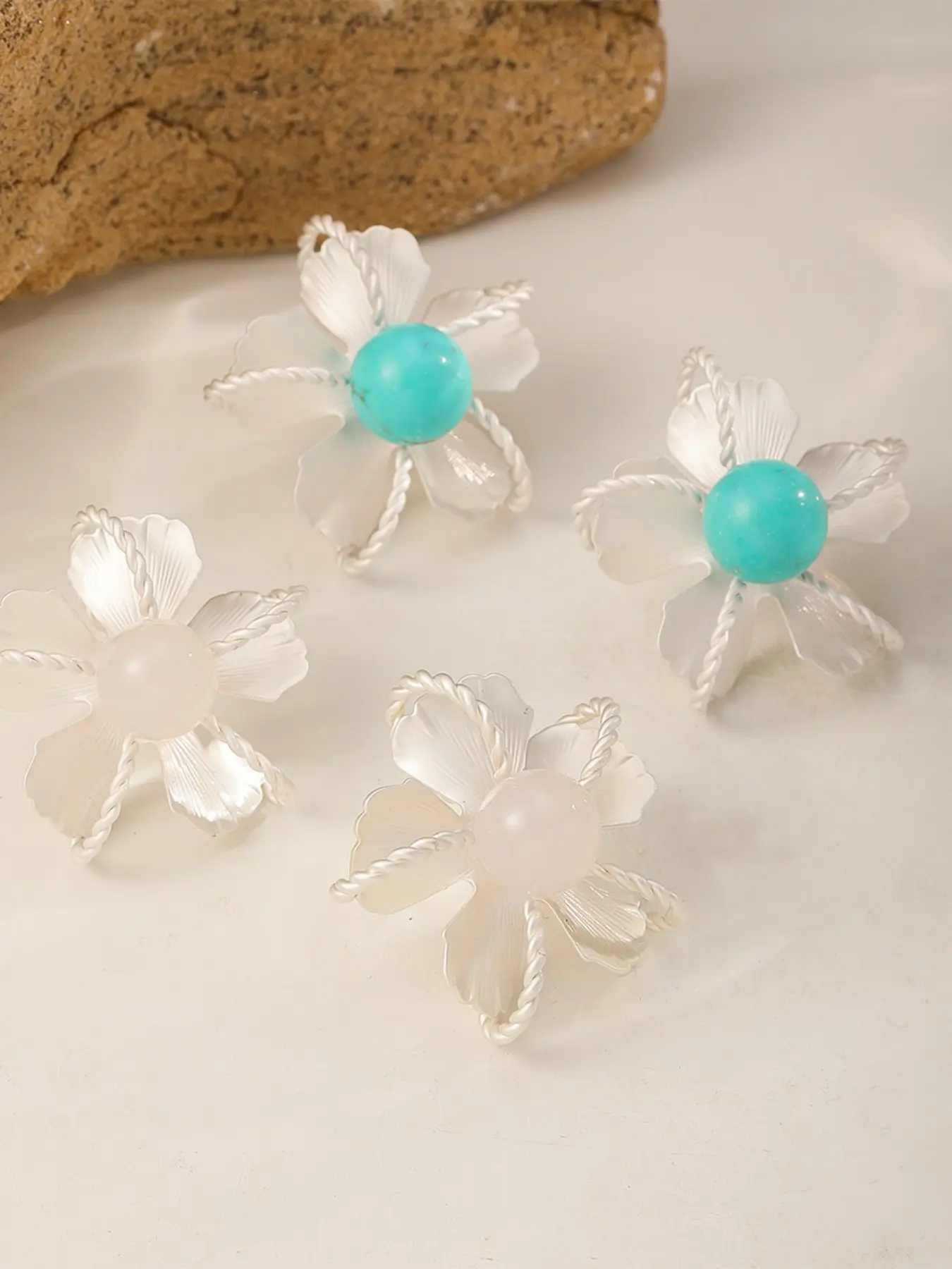 Bohemian Turquoise Flower Earrings, Women's Summer Beach Vacation Statement Jewelry, Exaggerated Design Ear Accessories