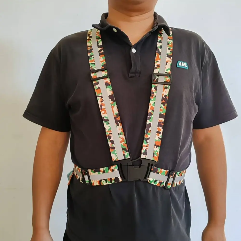 Camo Reflective X Back Suspenders, Adjustable Elastic Work Safety Braces, Quick Release Buckle, High Visibility for Construction Hunting, Construction Gear