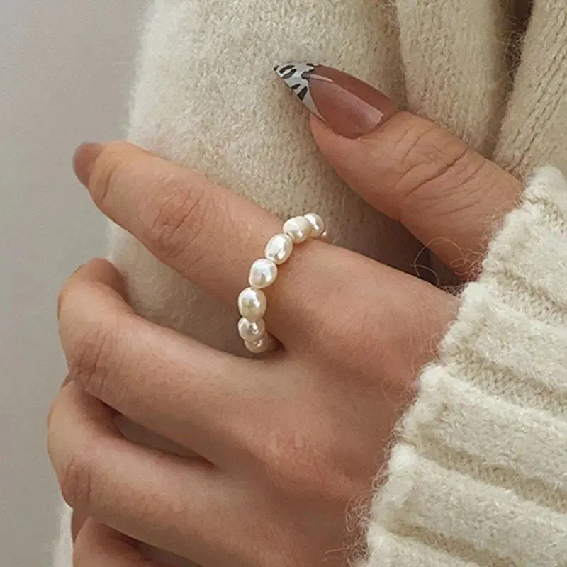Women's Cute Minimalist Imitation Pearl Beaded Rings - Korean Fashion Irregular Pearl Finger Rings, Daily Wear Jewelry Gifts, Irregular Pearls