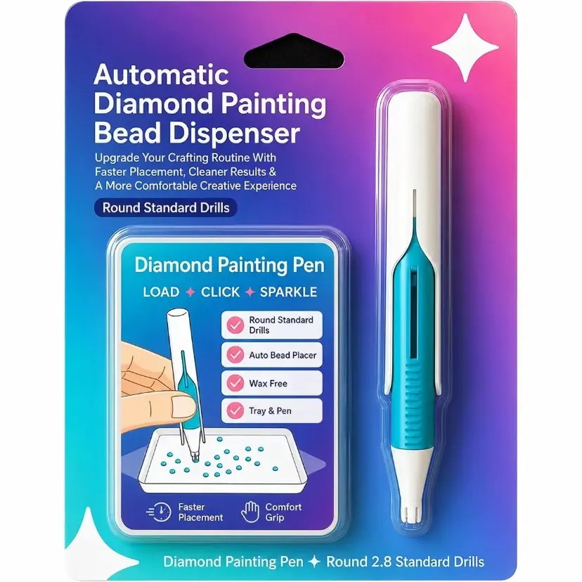 Automatic Diamond Painting Bead Dispenser Set, Ergonomic Round Tip Art Pen, DIY Craft Tool for Adults, No Wax Required