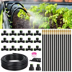 50FT Drip Irrigation System, Garden Watering Kit with 15 count 360?Adjustable Copper Nozzles, Automatic Atomizing Watering Sprinkler System for Greenhouse, Lawn, Raised Beds, Outdoor