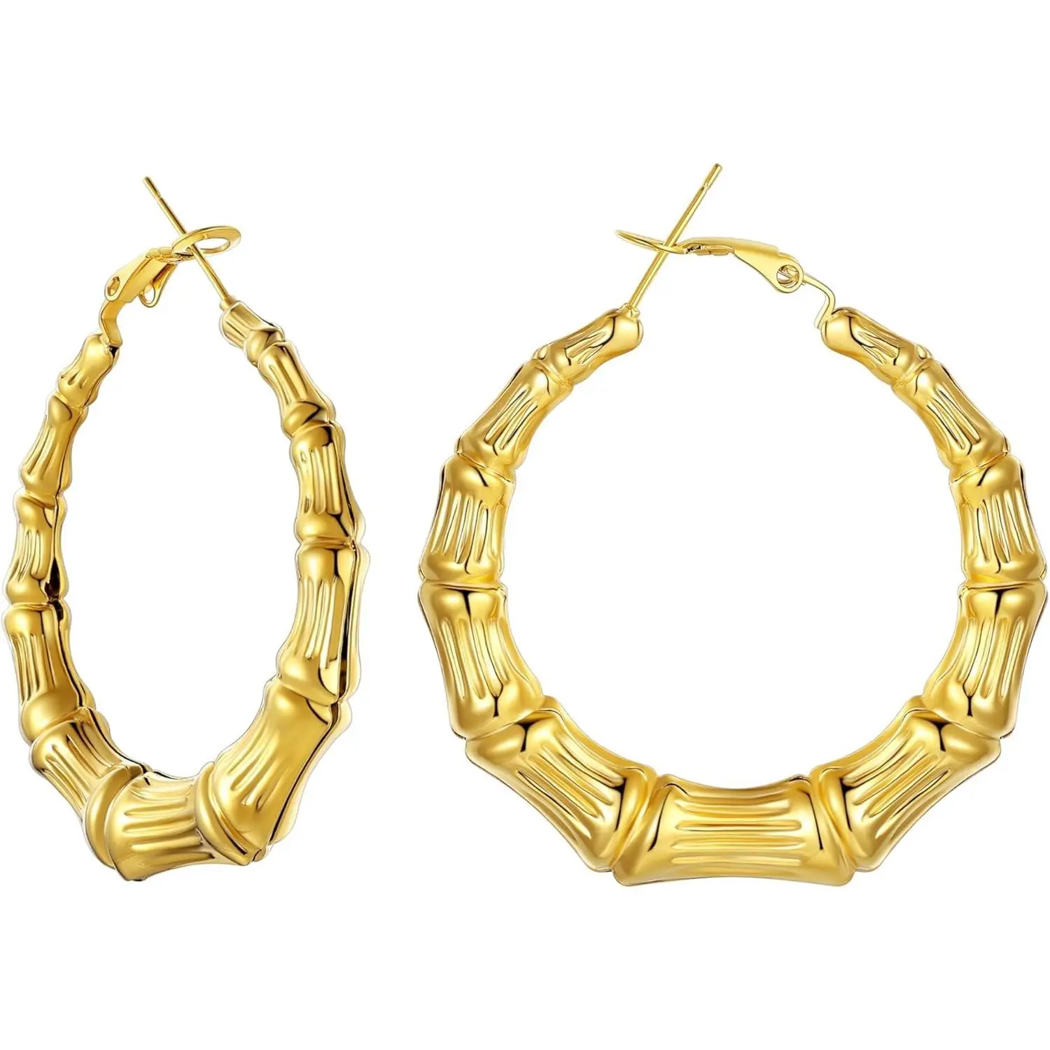 Bamboo Earrings for Women 18K Gold Plated/Stainless Steel/Personalized Black Statement Extra Large Hoop Earrings 80s 90s Custom Name Huggie Earrings for Party Fashion Jewlery