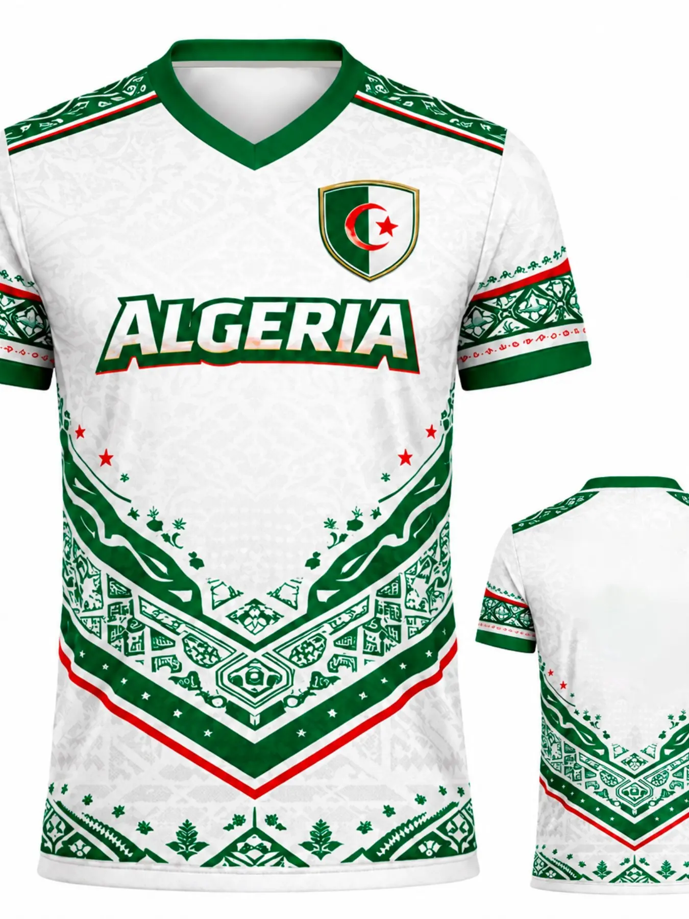 Algerian Flag North African Ethnic Geometric Desert Architecture Print Fan Quick-Dry Short Sleeve T-Shirt, Casual Slim-Fit All-Season Top