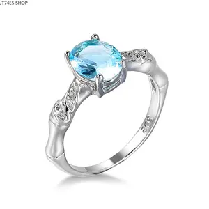 Chic Designer Aquamarine Light Blue Zircon Ring, Simple Versatile Copper Fashion Jewelry For Daily Outfits