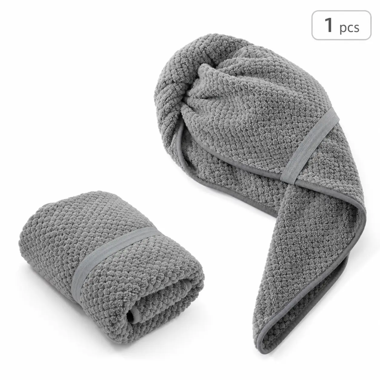 Microfiber Curly Hair Plopping Fleece Towel with Elastic Strap, Large Solid Color Soft Absorbent Hair Drying Turban for Swimming Travel
