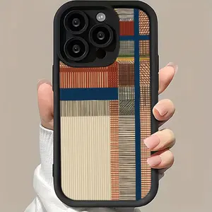 Geometric Color Block Striped Grid Phone Case，Minimalist Abstract Style for iPhone 17 16 15 14 13 12 11 Plus Pro Max, Daily Holiday Surprise Gift