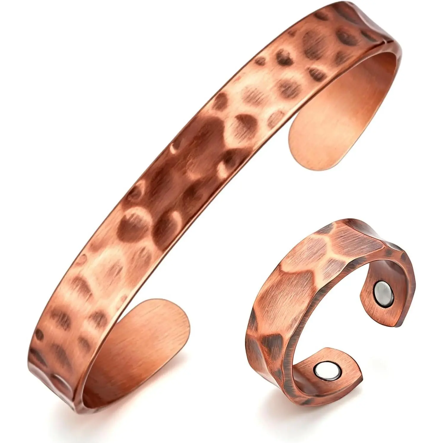 Copper Bracelets for Women Men Set,  Solid Real Pure  Hammered Copper & Rings  Bracelet