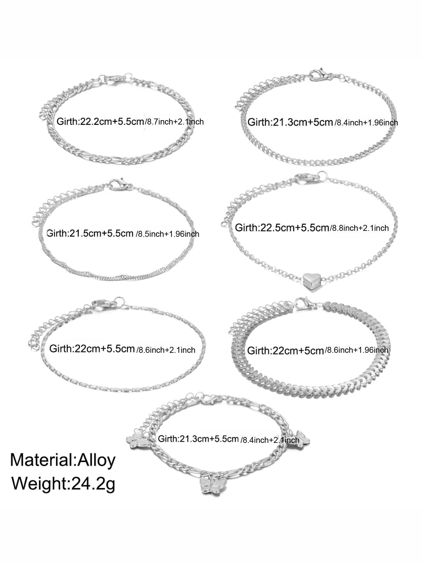 Women's Fashion Charming Butterfly & Heart Shape Anklet Set, Plain Elegant Zinc Alloy Anklet, Trendy Body Jewelry for Women & Girls, Holiday Gifts