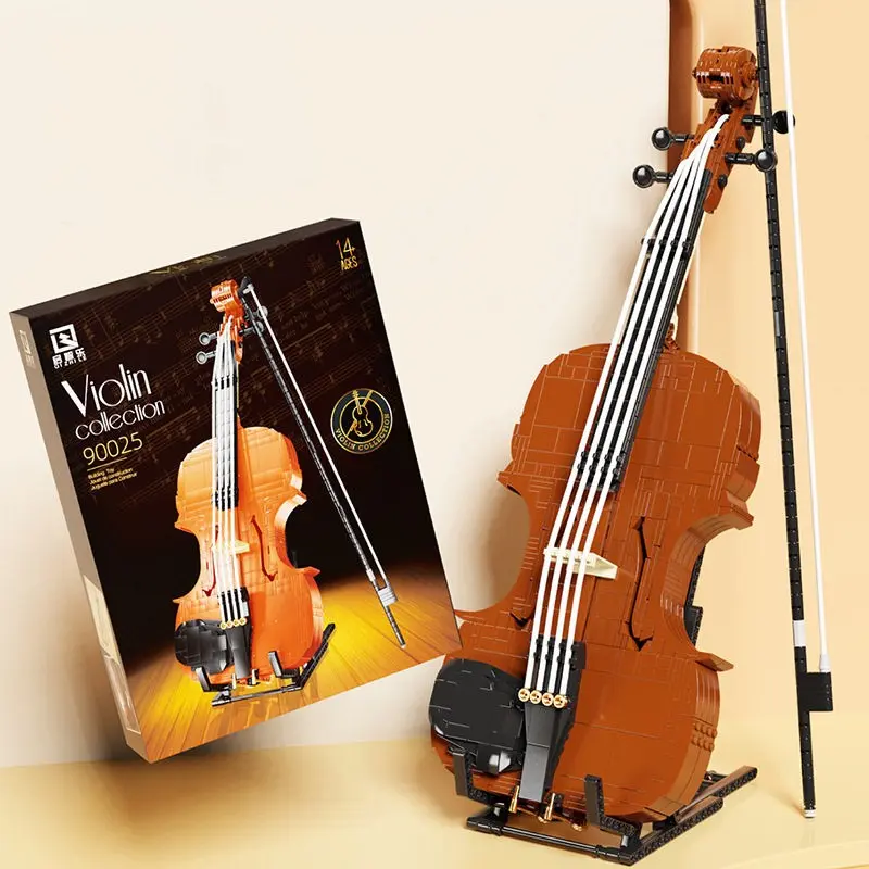 919PCS Violin Building Blocks Model Kit with Display Stand & Bow, Classical Musical Instrument Bricks Toys Home Decor Collection Gift for Music Lovers Adults 14+