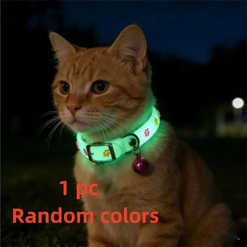 Glowing Pet Collar, Night Light Cute Pet Collar, Paw Print Glowing Collar, Safe Anti-Lost Collar for Small Dogs and Cats, Multiple Colors