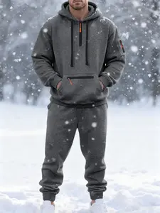 Men's Three-Zipper Hoodie and Pants Set, Warm and Comfortable Kangaroo Pocket, Casual Long Sleeve Hooded Sports Shirt, Fall Winter Daily Wear, Athleisure Sportswear Set