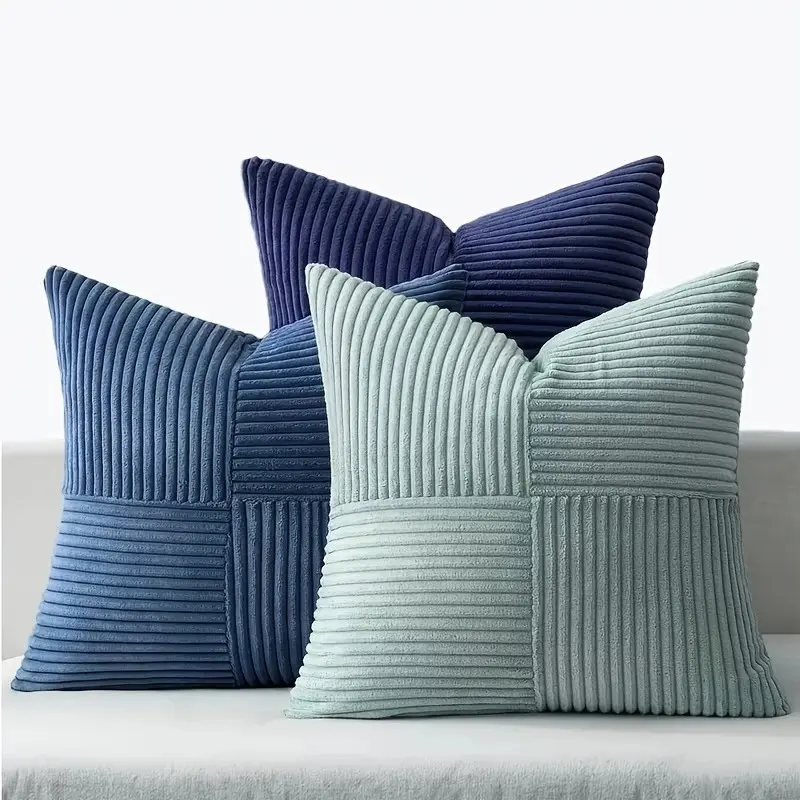 3pcs Soft Modern Velvet Patchwork Pillow Covers, Office Backrest Pillows, Bedside Cushion Covers, Sofa Decorative Pillow Cases, No Insert Included