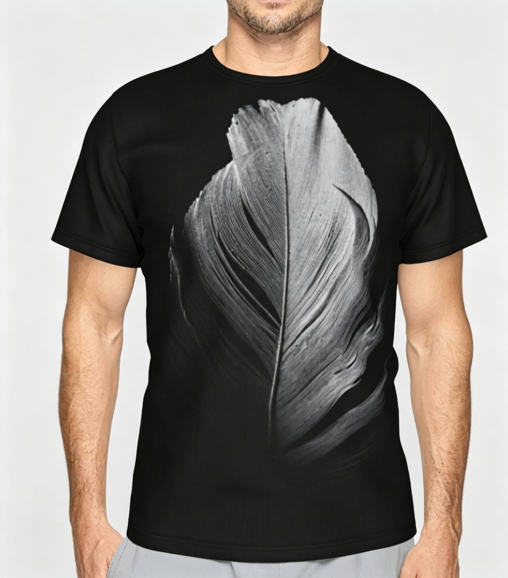 Black and white feather pattern summer all-over print short-sleeve 3D printed T-shirt, unisex outdoor comfortable top, party clothing, couple pattern, gift for friends