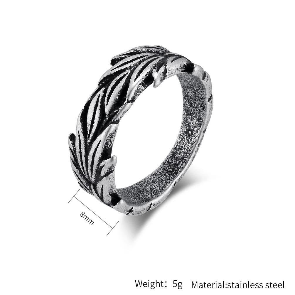 retro neutral wind hemp leaf titanium steel ring ring niche personality wheat ear pattern stainless steel hand jewelry