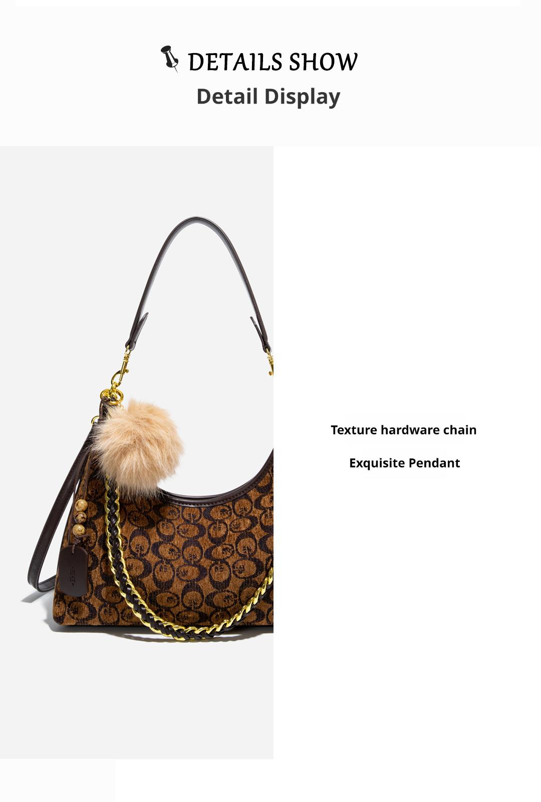 Monica KiKi Chenille coffee color Niche Tote Bag for Women, New High-End Elegant Letter Shoulder Bag, Fashionable Crossbody Bag