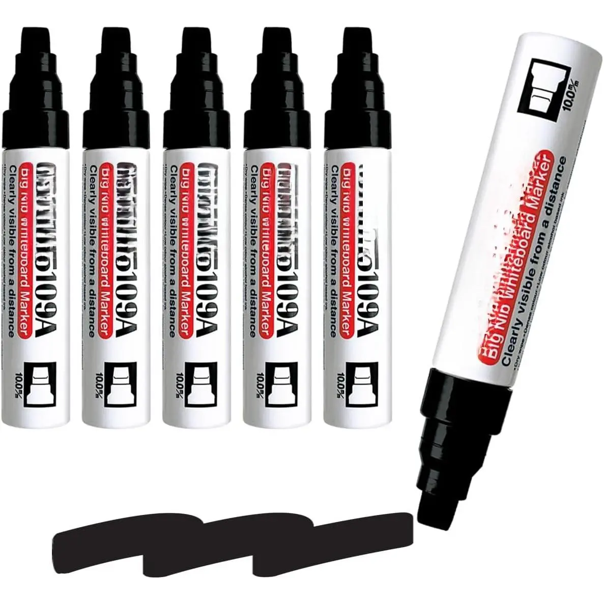 5109A Big Nib Whiteboard Marker - Black (Pack of 6)