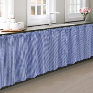 Gingham Pattern Kitchen Cabinet Curtain, 1 Count Self Adhesive Punch Free Cabinet Curtain, Household Curtain for Home Kitchen Living Room, Easy Install Curtain
