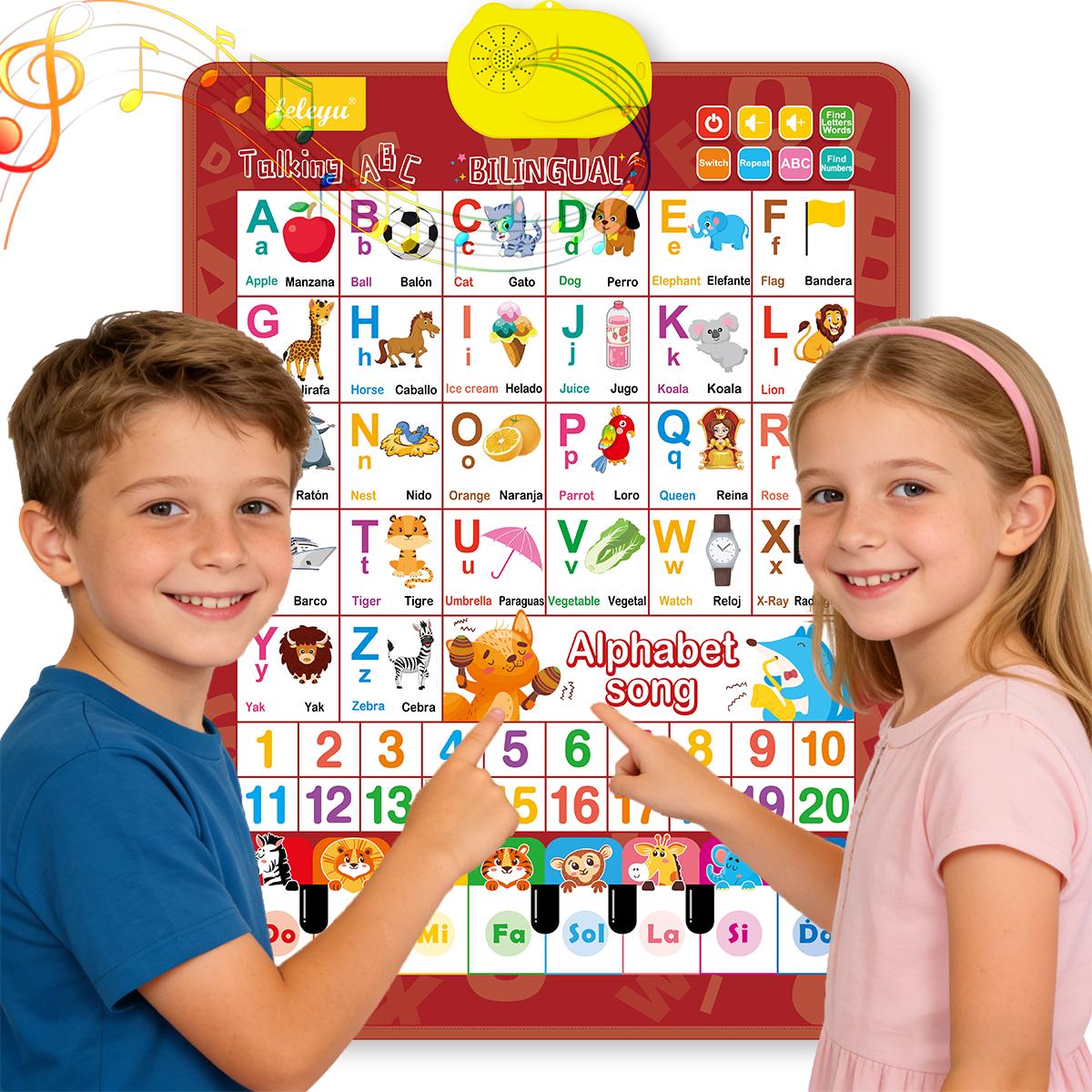 Spanish English Bilingual Audio Early Education Wall Chart Finger Piano Cognitive Pure English Sound Early Education Wall Chart Educational Toys Point Reading Book Educational Equipment Early Education Companion Reading Machine