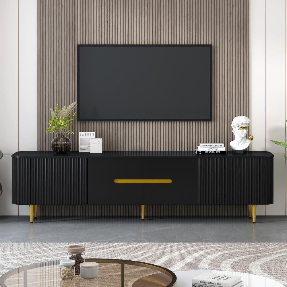 VIBE HAUS 78.7'' Minimalist TV Stand for TVs Up To 85 Inches, Modern Entertainment Center Media Console with 4 Spacious Cabinets for Living Room