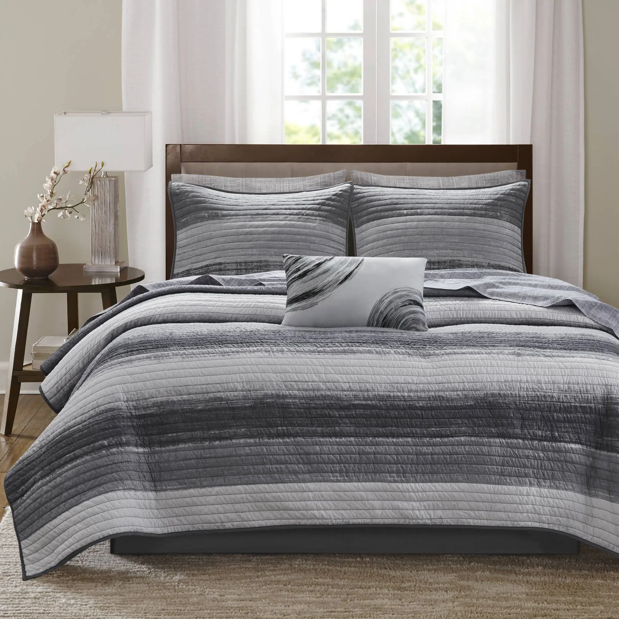 Nokaa 8-Piece Full Quilt Set with Cotton Bed Sheets, Black - Soft Lightweight Bedding Comforter Cover Set for Bedroom, Guest Room, Dorm, All Season Cozy Bedspread with Pillow Shams, Multiple Options