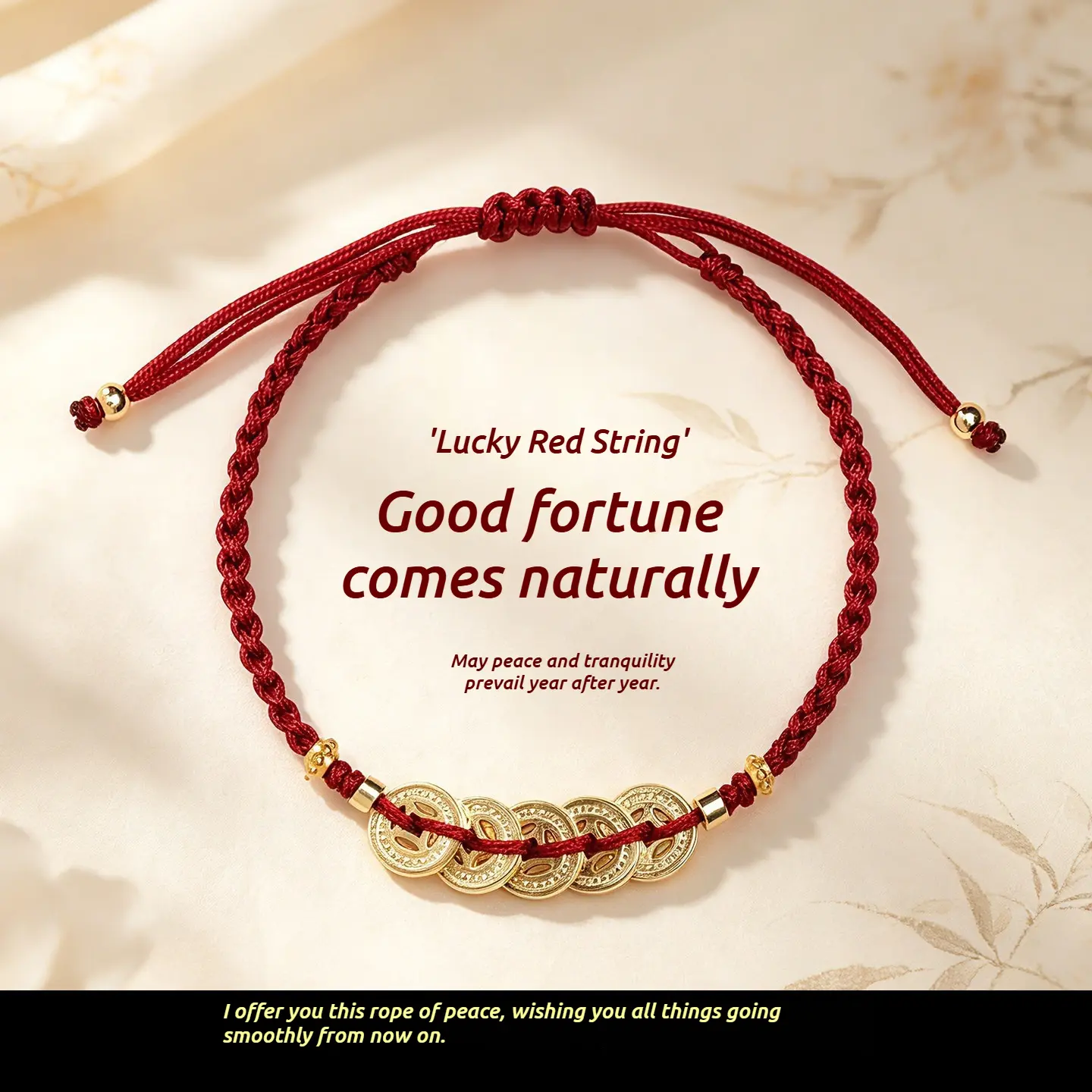 5 Emperors Coins 14K Woven Red Bracelet, Fashion Costume Jewelry, Couple's Gift, Fortune & Peace Good Luck Accessory for Birth Year