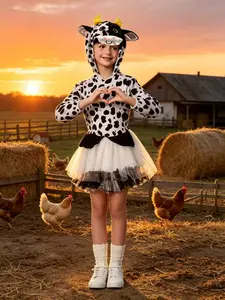 Cute Cow Costume Set, and Spot Top with Tutu Skirt and Cow Hat, Perfect for Animal Theme Parties, Halloween, Cosplay