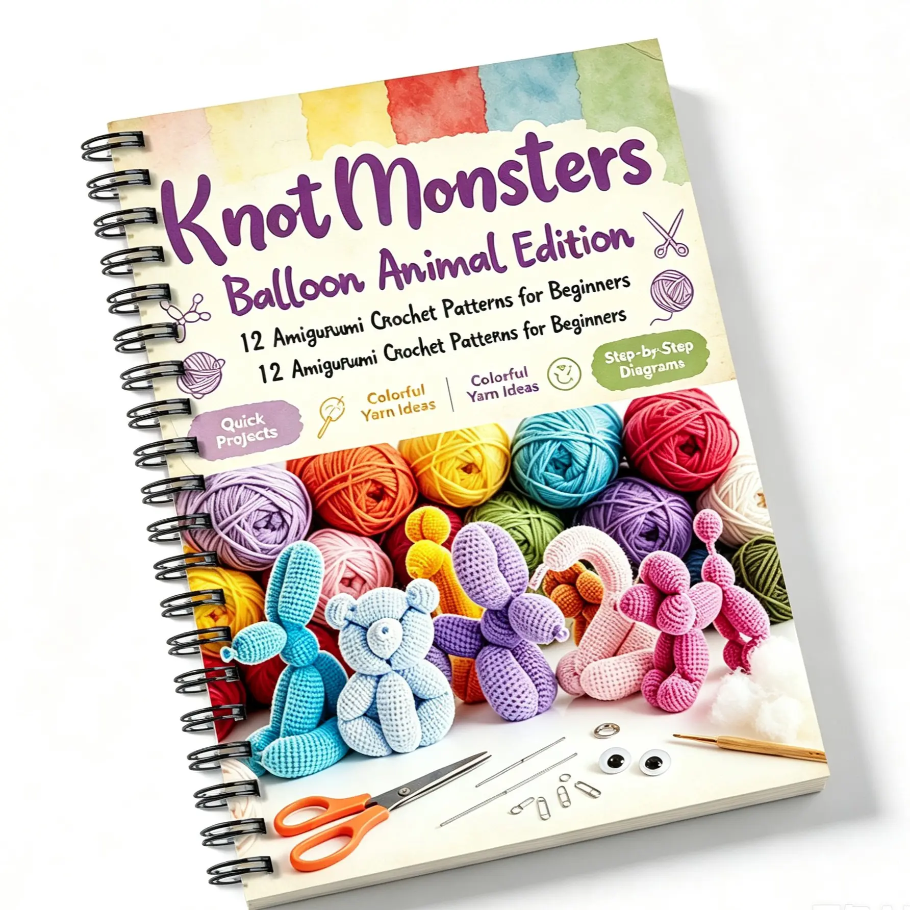 Crochet Book for Beginners, Includes 12 Cute Balloon Rabbit and Bear Patterns, Step-By-Step Instructions, Colorful Yarn Schemes