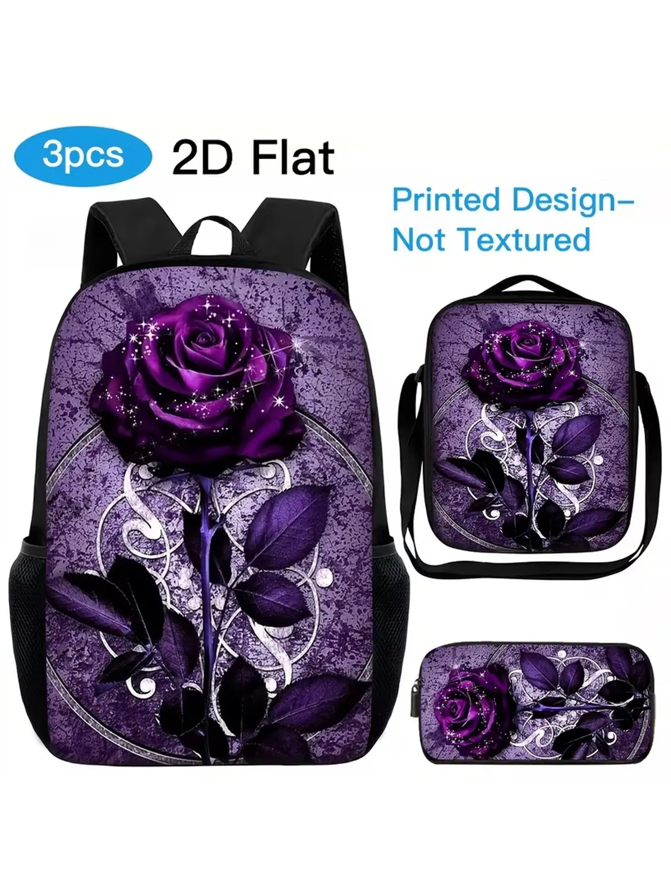 Purple Rose Kids Backpack Set | Girls School Backpack, Back to School & Christmas Gift with Lunch Bag and Pencil Case