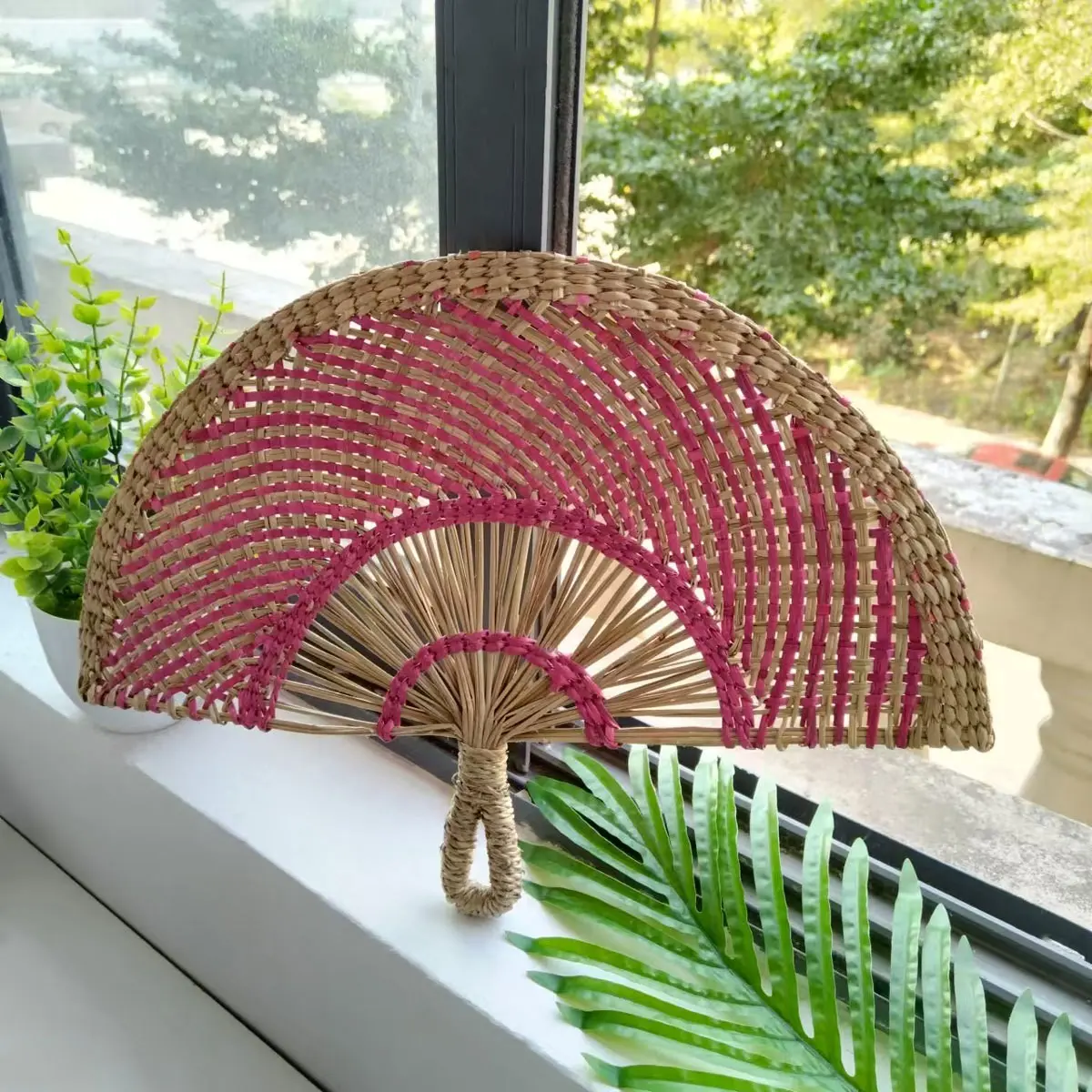 Handmade Natural Seagrass Woven Fan, Handwoven Straw Fan For Daily Use, Boho Wall Hanging Interior Wall Decor Home Decor Ornament, Art Stage Performance Photo Shooting Prop