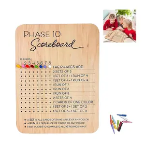 2/3 Set Wooden Phase Score Board Wooden Scoreboard With 9 Colored Pegs Round Tracking Board Card Score Keeper Tabletop Accessories For Family Card Night Adults And Teens