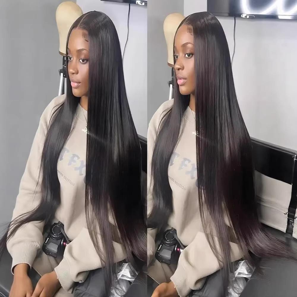 2026 European, American, and African wigs, black long straight hair lace headpiece