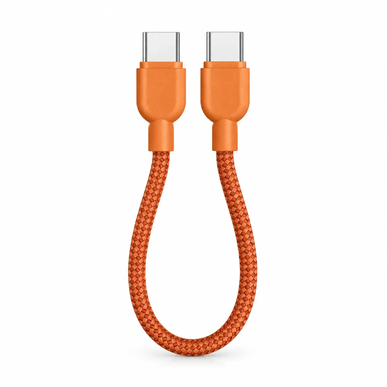 Short Braided Charging Cable Lanyard for Power Bank USB C to C or Apple 8 Pin 0.5m White Black Orange