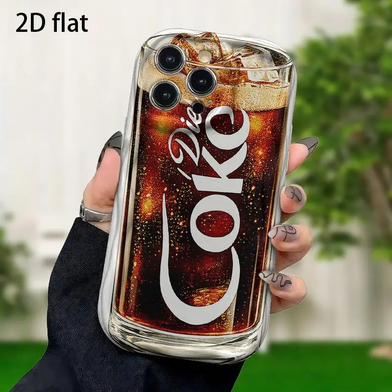 Phone Case: Fashionable phone case. Features a print of a Diet Coke glass with ice cubes, compatible with Samsung Galaxy series phones, the iPhone 17, and other iPhone models. 2D flat printing, 2D flat design